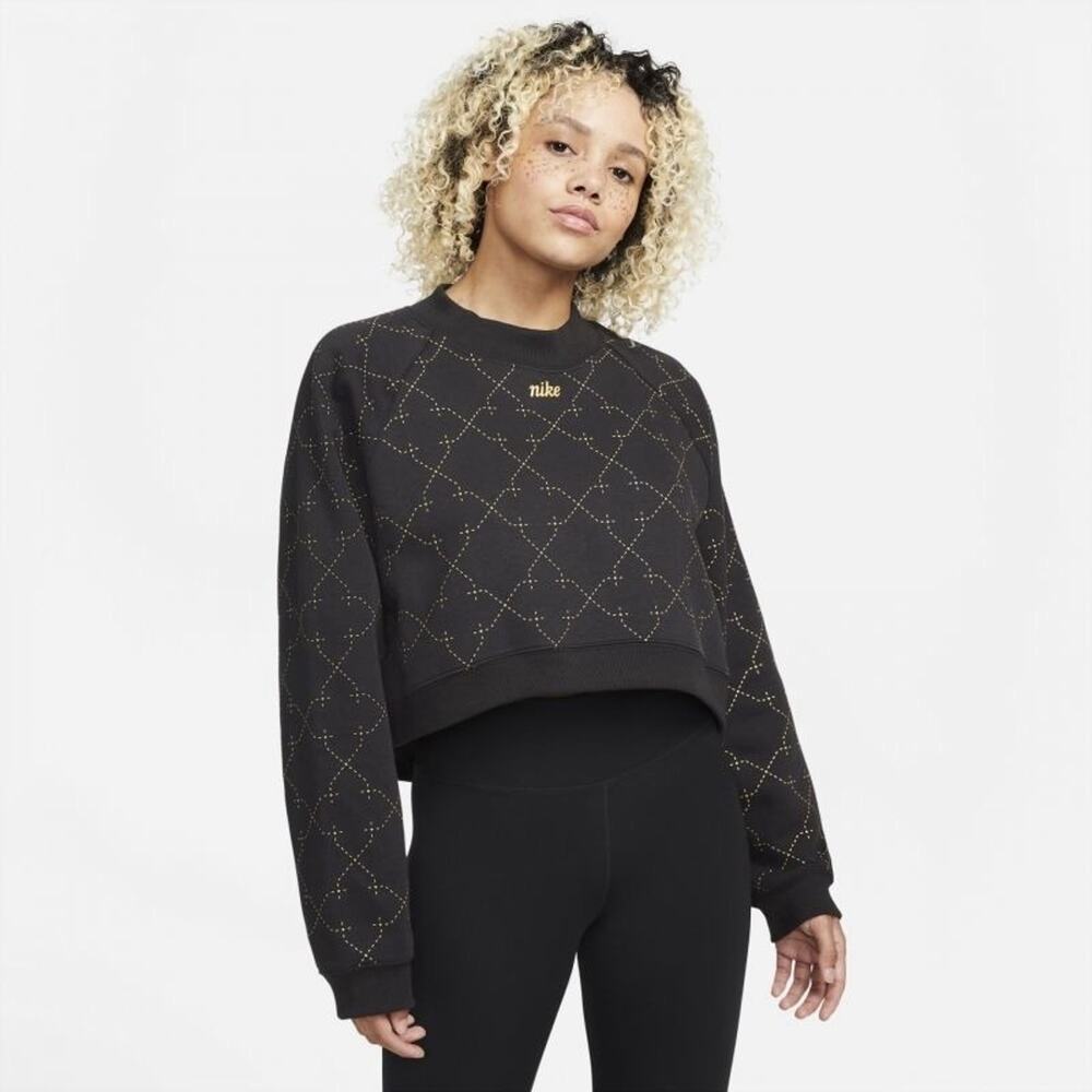 Nike Novelty Fleece Cropped Sweatshirt Womens XL Black DM7280-010